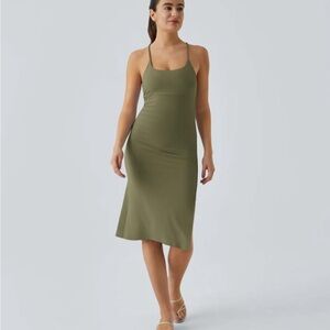 Elegant Olive Green Spaghetti Strap Dress